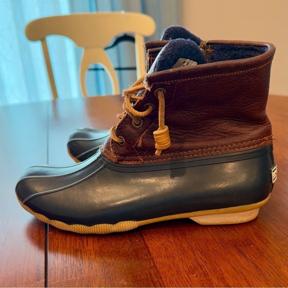 Sperry Saltwater Duck Boots Womens 7.5 M Waterproof Blue Rubber Lace Up STS91175 - Picture 1 of 9